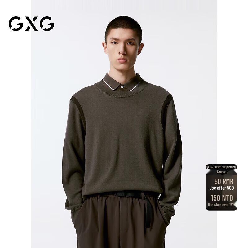 

Тонкий мужской шерстяной свитер GXG с круглым вырезом, можно стирать 185/XXL