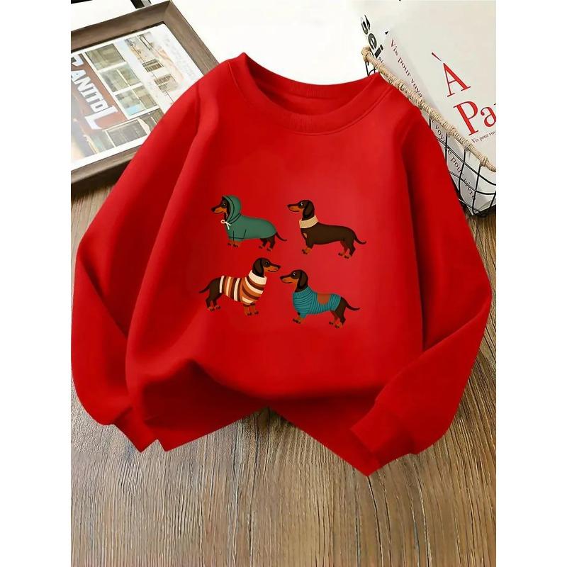 European Sizes Kids' Dachshund Dog Sweater - Soft Crewneck Sweatshirt , Cute Dachshund Print Casual Wear, Comfortable Pet-Themed Clothing