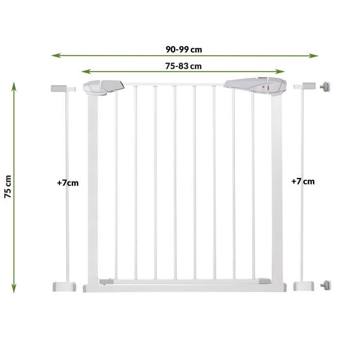 Barrière de Sécurité Bébé SPRINGOS® - Blanc - 76-85 cm - Métal + plastique - Certificats EN 1930:2011