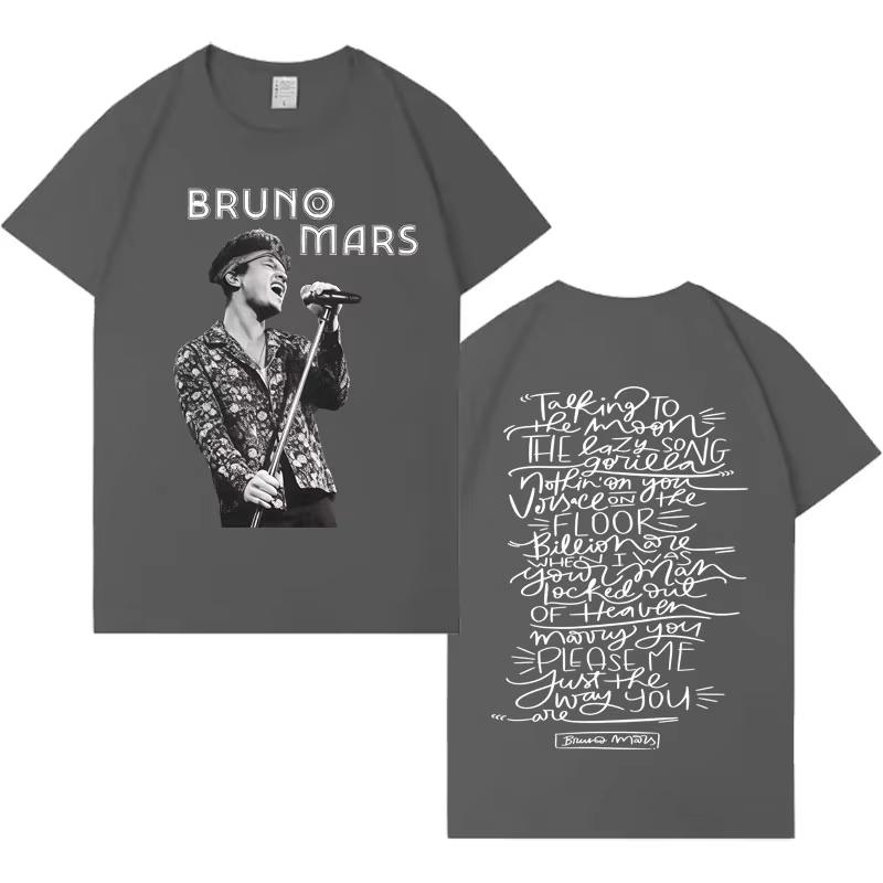 Rapper Bruno Mars Trendy Double Sided Graphics Tshirts Mens Womens Casual Short Sleeve Tshirt Popular Crewneck Street Clothing