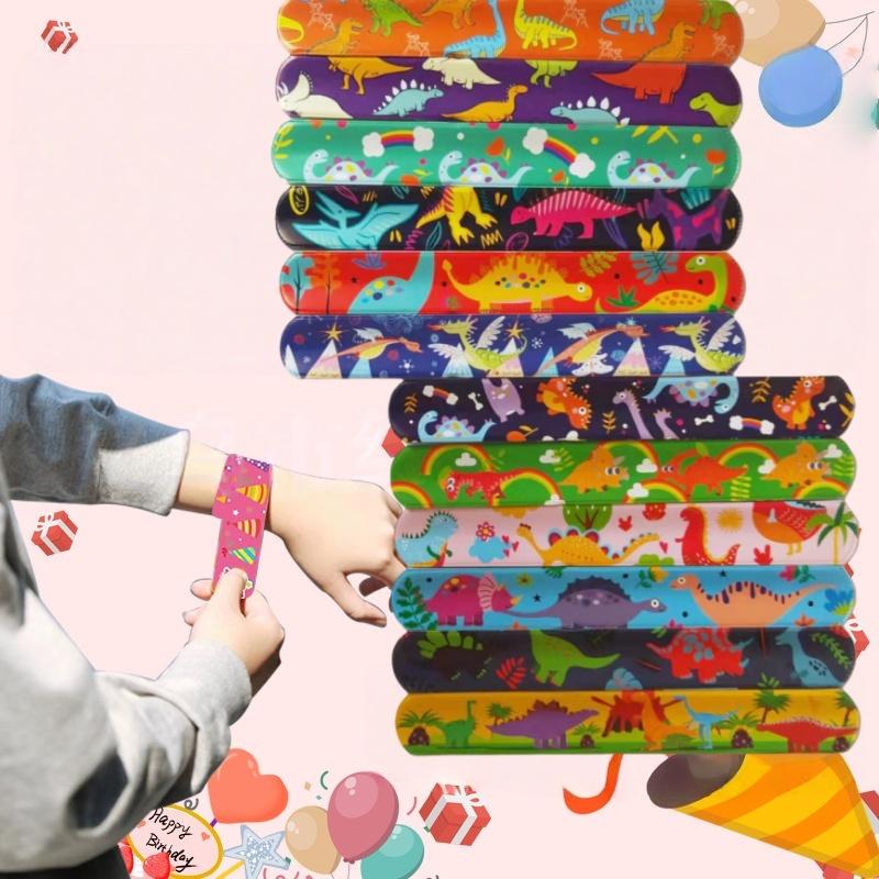 Dinosaur 12Pcs Snap Bracelets Clap Circle Toys Jurassic World Dino Party Favors Kids Birthday Gifts Classroom Prizes