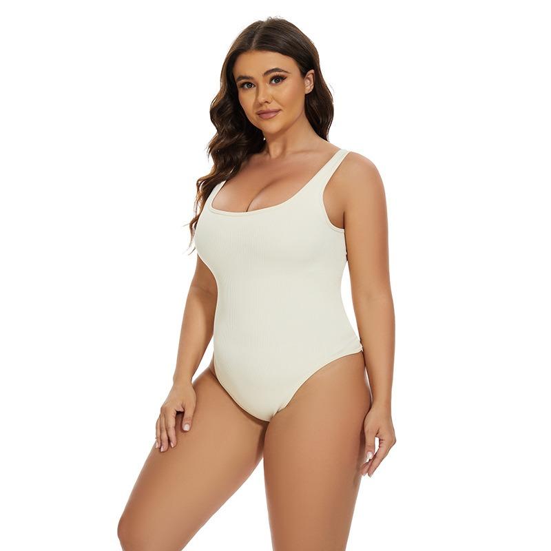 Body Shapewear Senza Cuciture a Coste con Scollo Quadrato, Modellante Vita e Addome