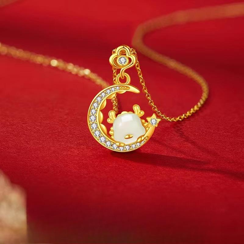 Drachenjahr Stern Mond Niedliche Drachen Halskette Damen Anhänger Leichter Luxus Nische Designgefühl Neujahrsgeschenk Geschenk für Freundin