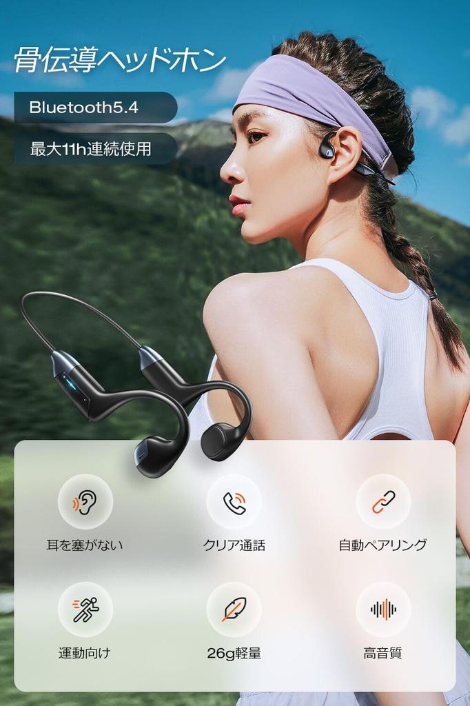 Bone Conduction Bluetooth Perfect for Comfortable No Ear Wireless Automatic 11 Hours of Continuous and Compatible with iPhone and for and Commuting