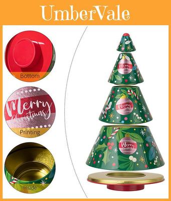 Christmas Tree Tin Candy Box With Metal Storage Container For Holiday Decorations