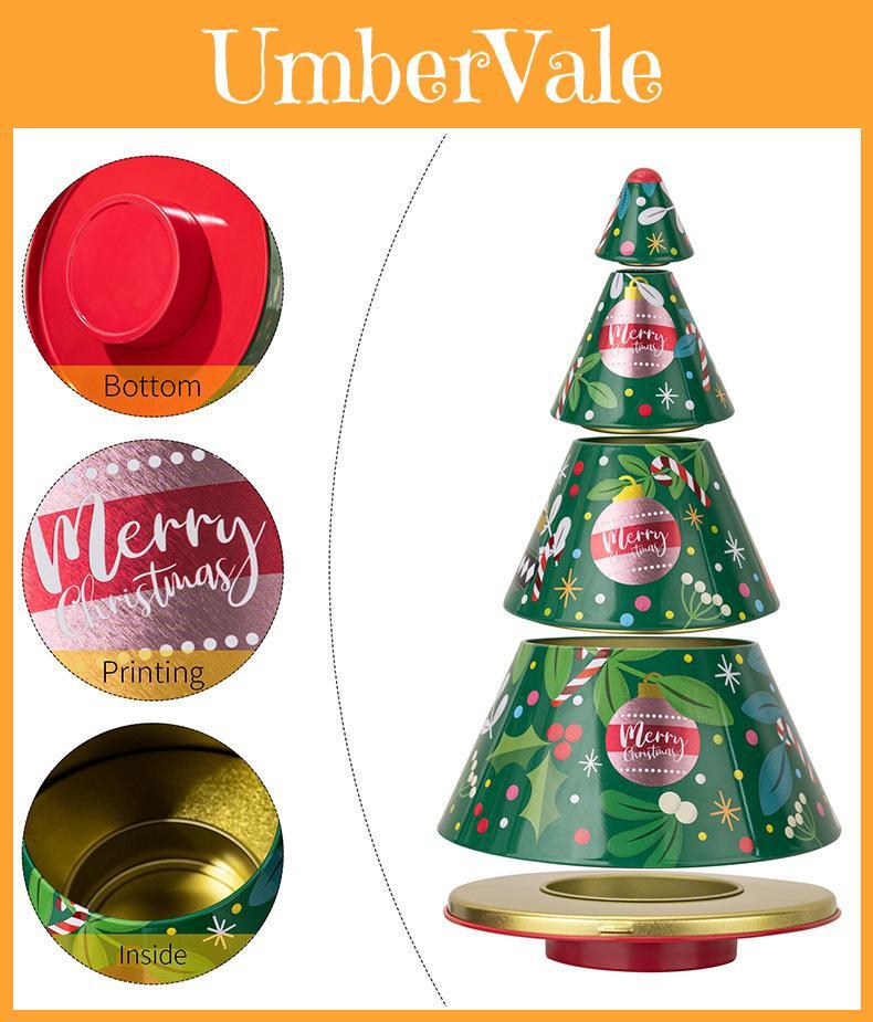 Christmas Tree Tin Candy Box With Metal Storage Container For Holiday Decorations