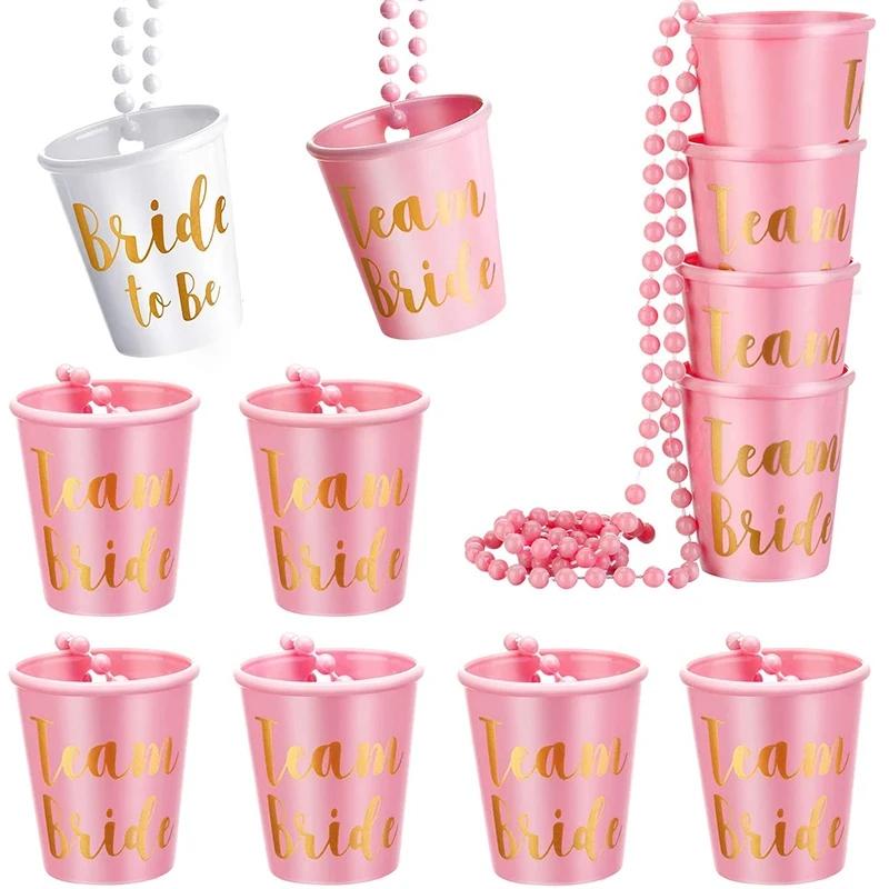 

12pcs Team Bride To Be Cup Plastic Shot Glasses Necklace Bachelorette Shot Glass Necklace for Wedding Bachelor Party Decor