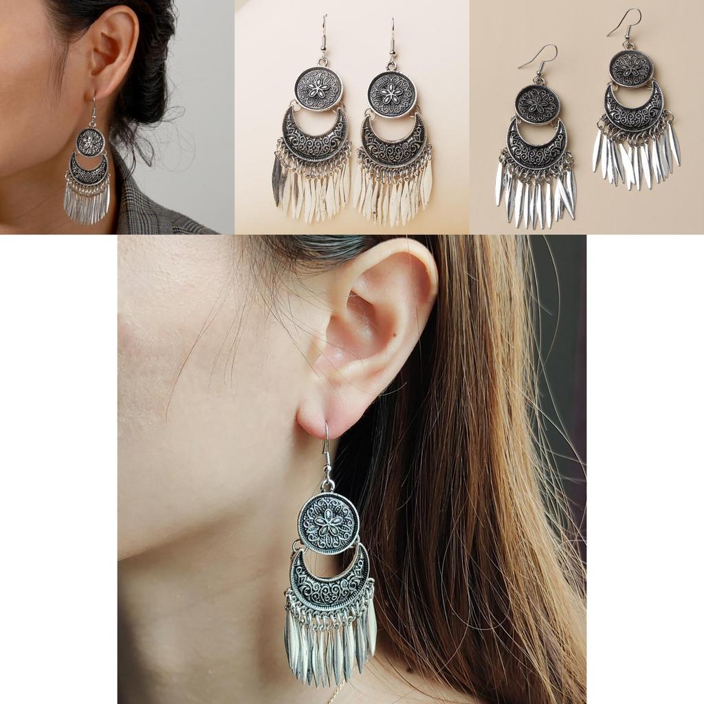 Vintage Alloy Long Drop Earrings With Silver Accents For Wedding And Festival Events