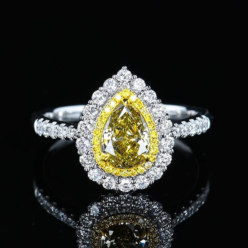 SACE GEMS Classic Water Droplets Shape Luxury Yellow Zircon Ring Ladies Jewelry Wedding Promise Party Gift