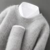 Men's 100% Wool Round Neck Sweater, Thickened Knit Pullover, Autumn/Winter Cashmere Base Layer Top