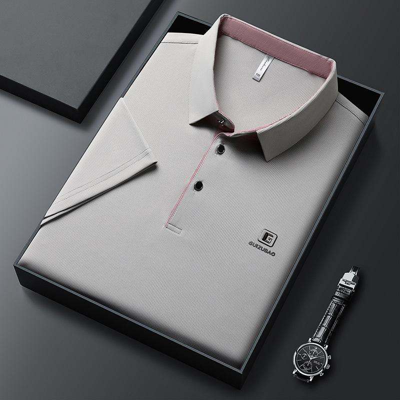 Polo Shirt Men'S High-End Solid Color Pressure Label Men'S Lapel Short-Sleeved T-Shirt