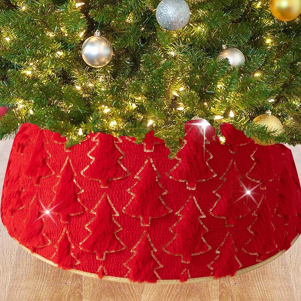 Christmas Tree Collar Red and Green Felt Decorations Tree Skirt Alternative Stereoscopic Tree Bottom Surrounder Party Display