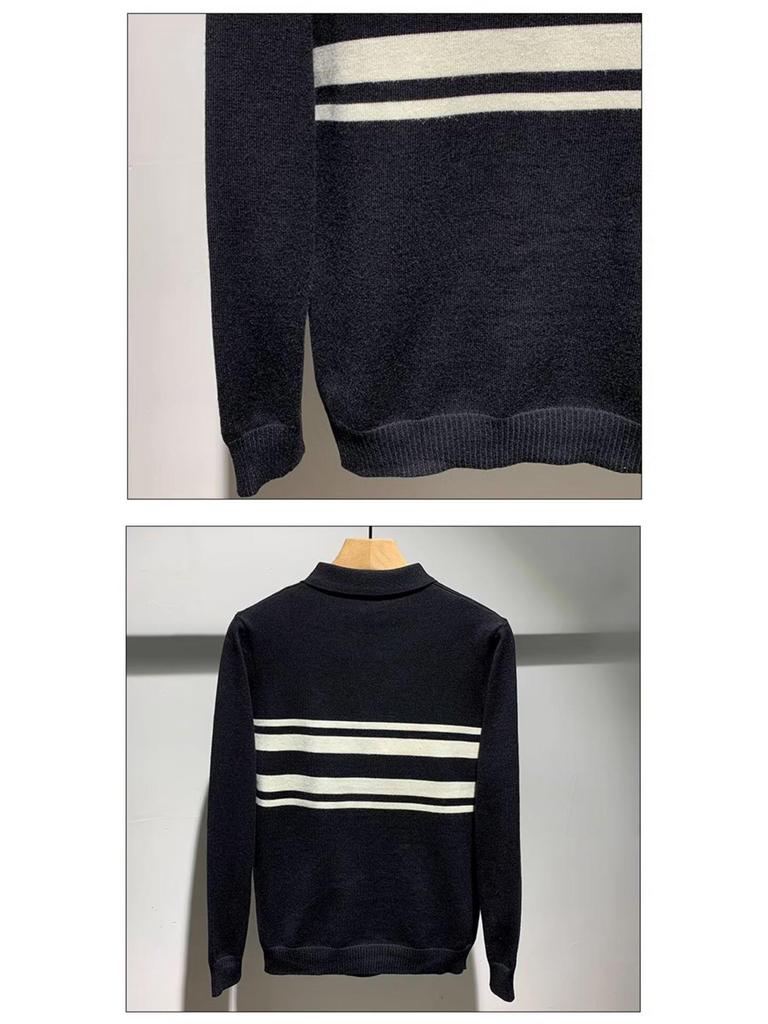 Men's Korean Color Block Striped Knit Polo Sweater - Trendy Autumn/Winter Fashion