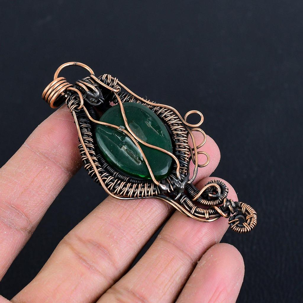 Lady Face Green Onyx Pendant Handmade Gemstone Jewelry, 999 Copper Wire Wrapped Pendant Unique Design Jewelry