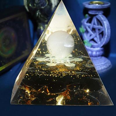 Handmade Orgonite Pyramid 6cm Symbolizes The Lucky Citrine Pyramid Energy Converter To Gather Wealth and Prosperity Resin Decor