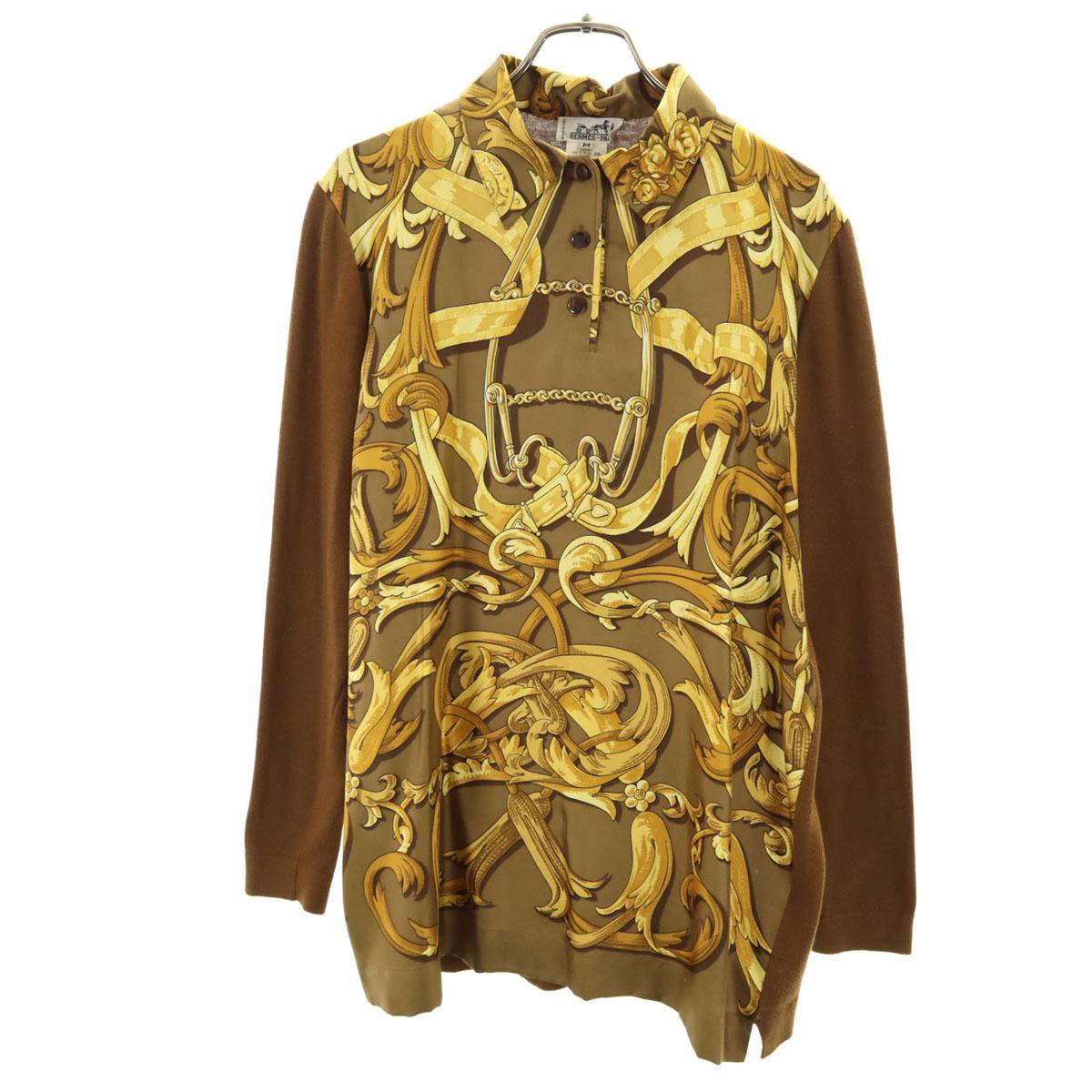 

HERMES Made in Italy Old Overall handle Long sleeve Knit switching shirt Women Used