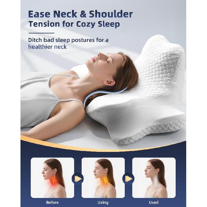 Cervical Neck Pillow for Neck Pain Relief,Ergonomic Memory Foam Pillows for Neck Support,Side Sleeper Pillows for Adults,Contour Orthopedic Bed