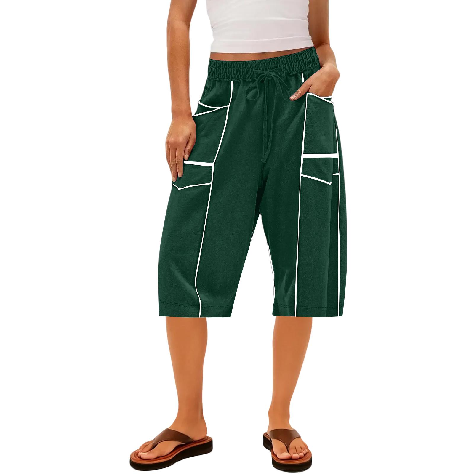 

Ladies Wide Leg Pants, High Waisted Straight Leg Pants, Spliced Pockets, Casual Cropped Pants M