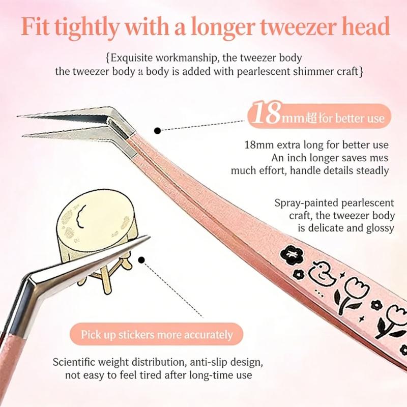 Handmade Scrapbooking Tweezers with Bent Tip 13cm Stainless Steel Tweezers For Sticker Placement Journaling Decoration