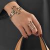 Vintage Irregular Baroque Pearls Open Bangles Rings for Women Charm Gold Color Flower Thick Chunky Rings Jewelry Set Party Gifts
