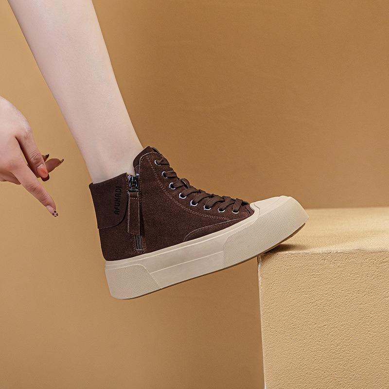 

Autumn and winter cowhide flat-bottomed high-top women s shoes breathable and non-slip versatile student shoes Mori women s high-top shoes 37 леопард друку кольору