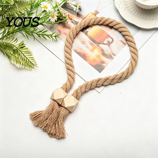 Easy Use Curtain Clips 1Pc Boho Magnetic Tieback, Twisted Rope Wooden Bead Decorative Fasteners Holders, Drapery Holdbacks for Bedroom