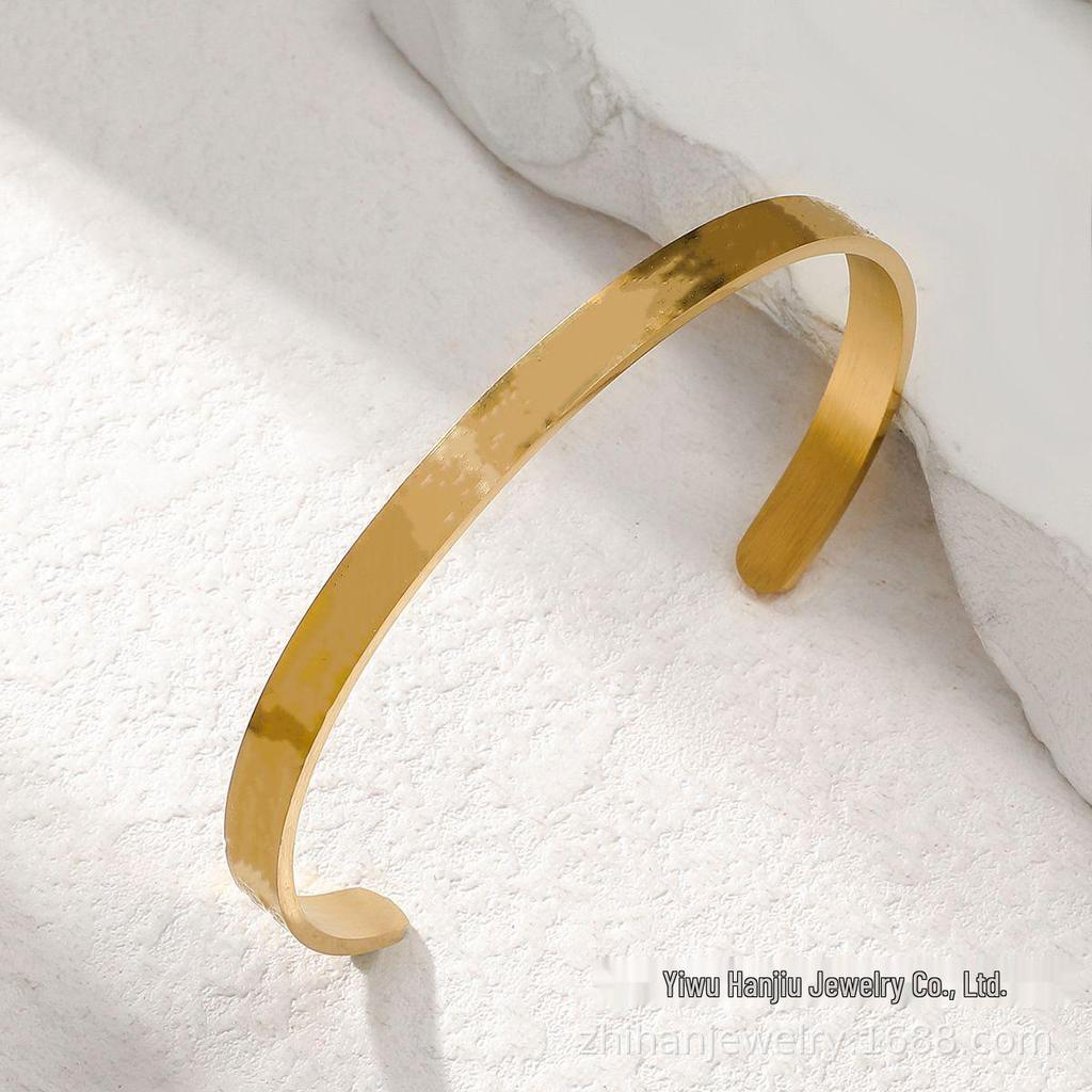 6mm Titanium Steel C-Shaped Open Bangle Bracelet - Versatile Niche Jewelry Piece