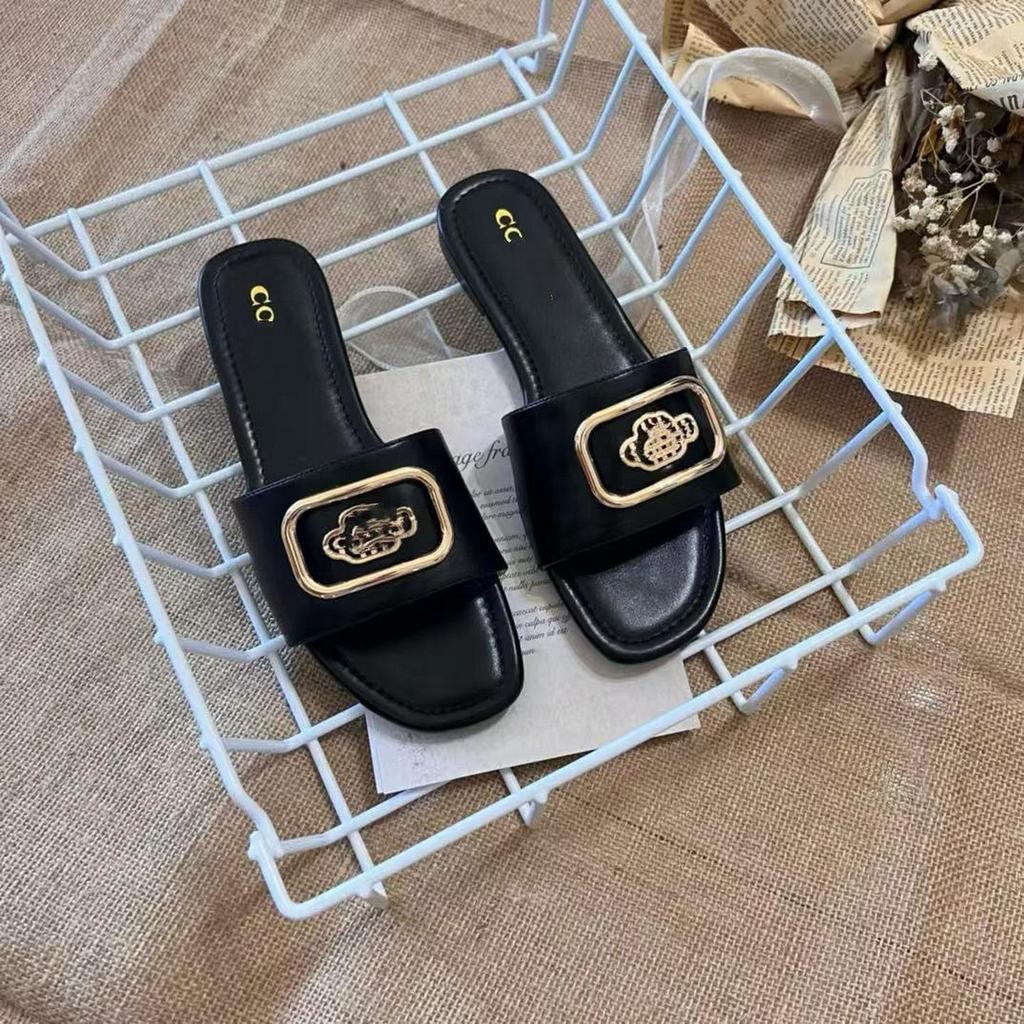 Damen Sommer 2025 Leder Flache Pantoletten: Vielseitige Einriemen-Strandschuhe mit eckiger Zehenpartie