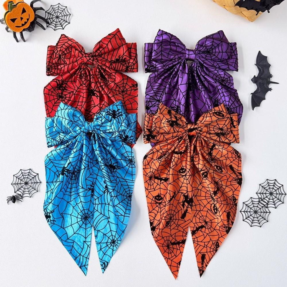 Gothic Spider Web Hair Bow Spring Clip Halloween Scrunchie Fashion Pumpkin Hair Clip Cosplay