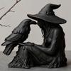 3D Printed Witch Ornament, with Stable Base Matte Black Figurine, Gothic Style Resin Sculpture for Halloween Party Home Decorations