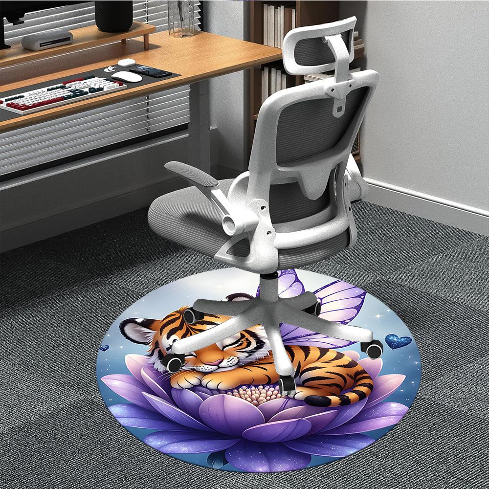 

1PC Tiger Fairy Lotus Flower Chair Carpet for Office, Indoor Non-Slip Washable Carpet, Soft Comfortable Mat For Office Room yy250930299 80cm by 80cm
