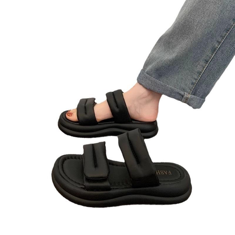 Muffin Platform Slippers Women's Wear 2024 New Summer Versatile Casual Sandals Velcro Fashion Explosion