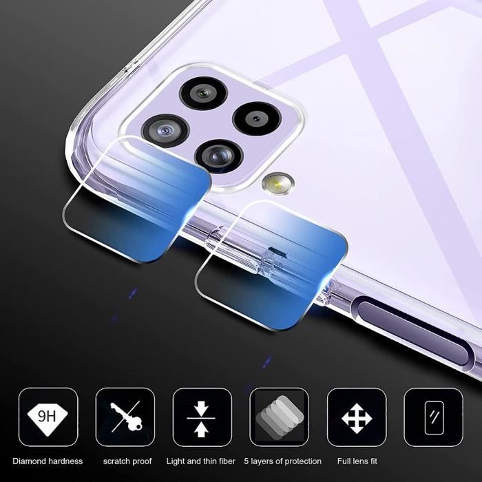 Coque en Silicone - BOOLING - pour Samsung Galaxy A22 - Transparent - 2 Verres Trempés - 2 Protections Caméra