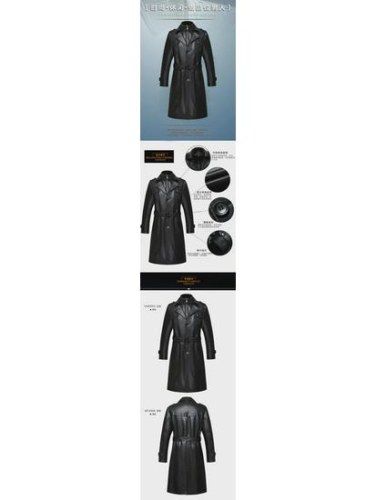 Men's Long Sheepskin Leather Winter Jacket with Velvet Lining, Windbreaker, Soft Leather Suit Collar
