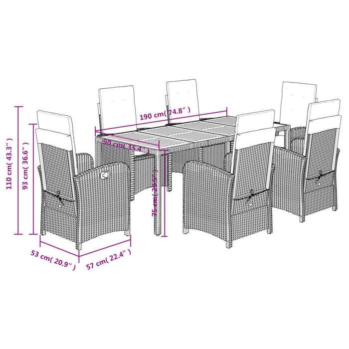VidaXL Ensemble à Manger de Jardin avec Coussins 7 pcs, Table et Chaises avec Dossier Réglable, Meubles d'Extérieur Patio 3212227