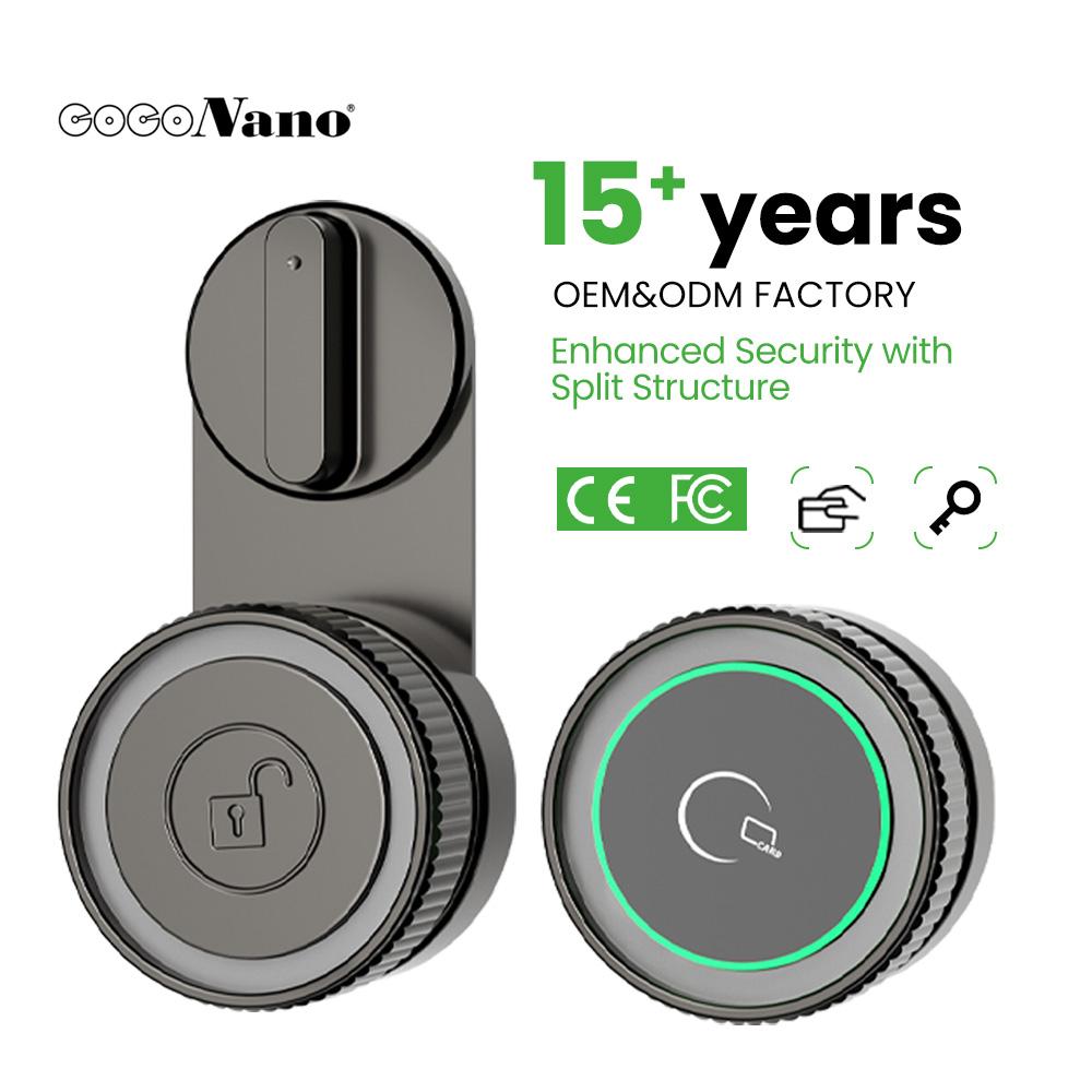 Premium Matte Gray Split Anti-Theft Smart Lock Household Commercial Use With Secure Electronic Key Card (Black,Card+Key&Anti-Peep Code)