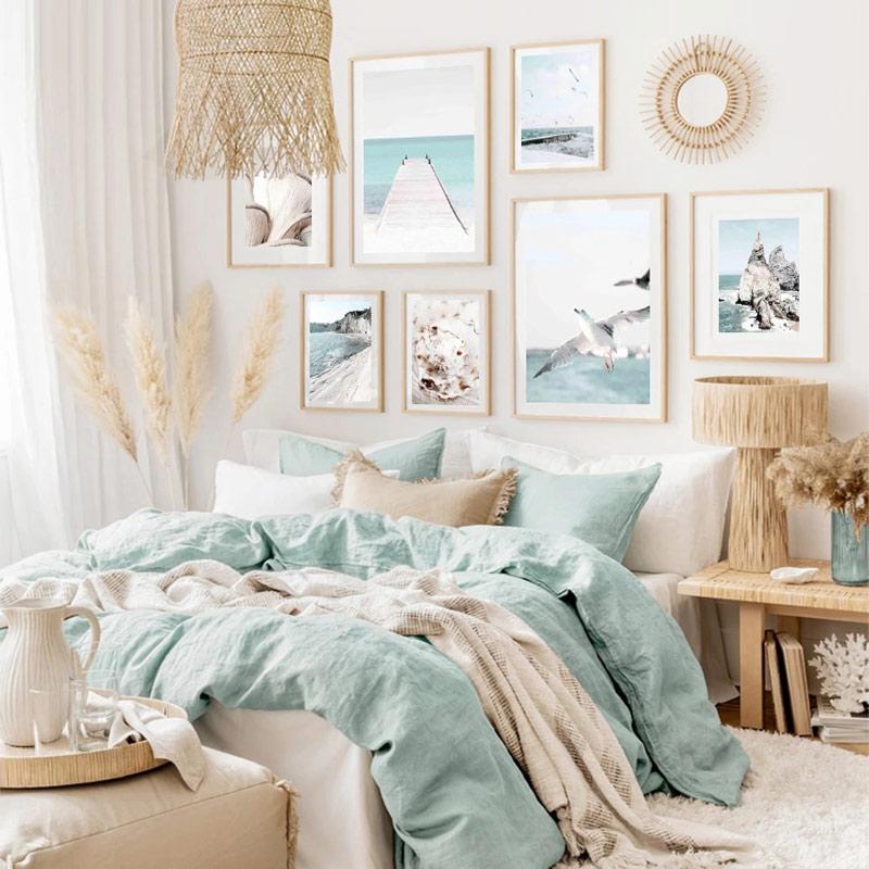 Nordic Posters and Prints For Wall Palm Tree Bird And Dolphin Beach Bridge Wall Art Canvas Painting For Living Room Decor