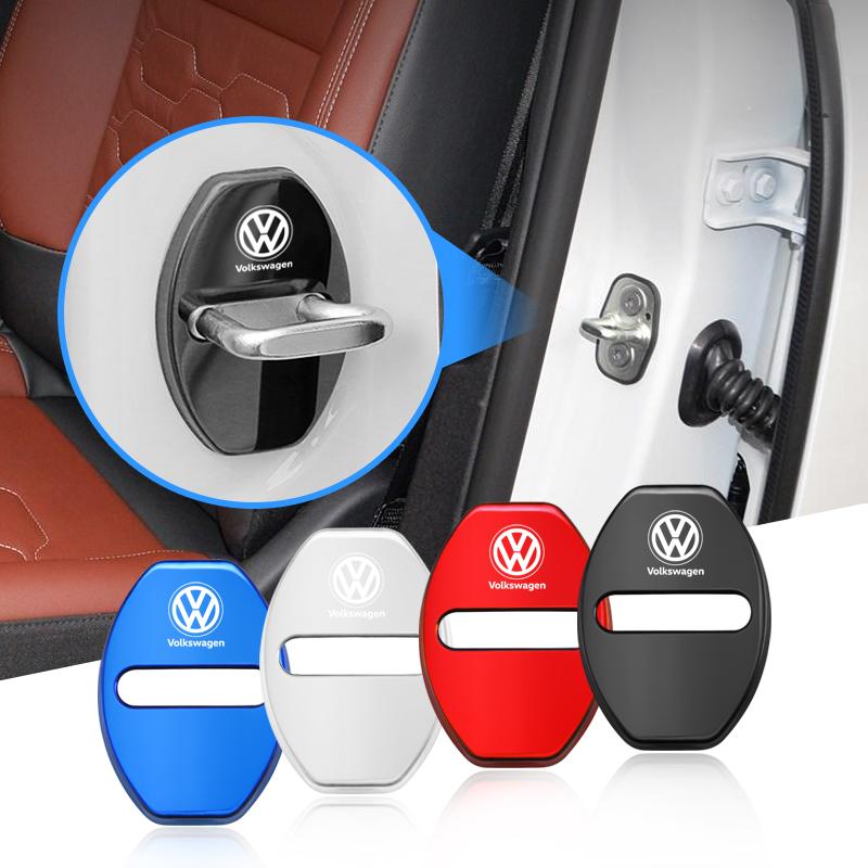 Lijk1 4Pcs Metal Car Door Lock Cover Protective Buckle Cover Sticker Tire Valve For VW GTI Polo Golf MK6 Passat Tiguan Arteon Jetta CC
