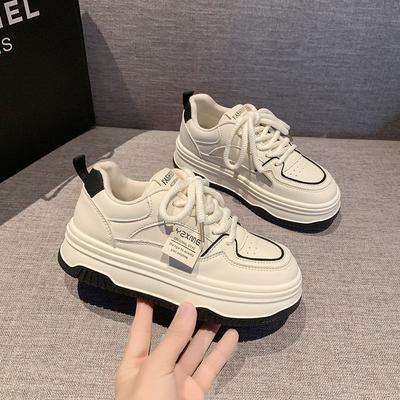Women Shoes Woman Chunky Sneakers Lace Up Thick Bottom Leather Flat Platform Shoes Female
