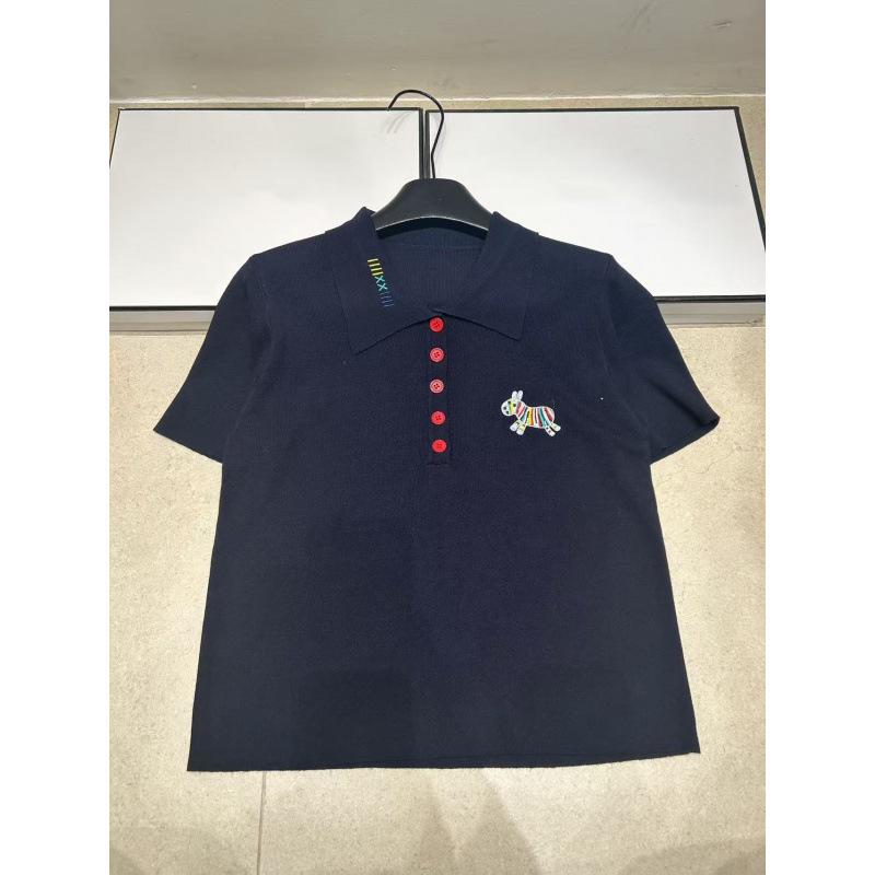 Embroidered Wooden Puppet Horse Lapel Knit Short Sleeve Luxury Casual Top - Summer 2026 Collection