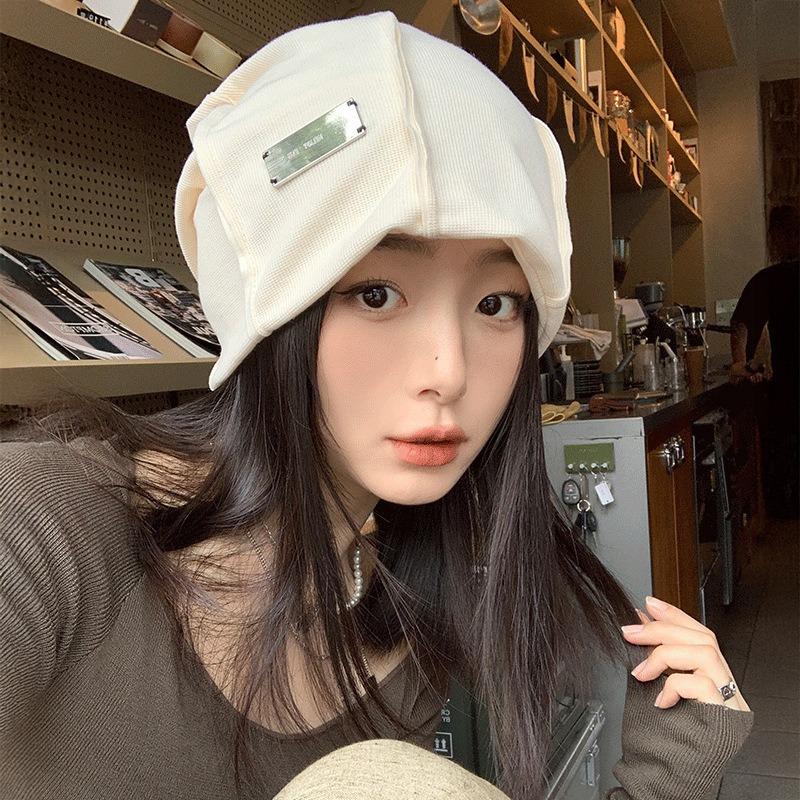 Autumn and Winter New Metal Standard Stacking Hat Fashionable Versatile Face Small Hat Women's Casual Warm Bag Head Hat
