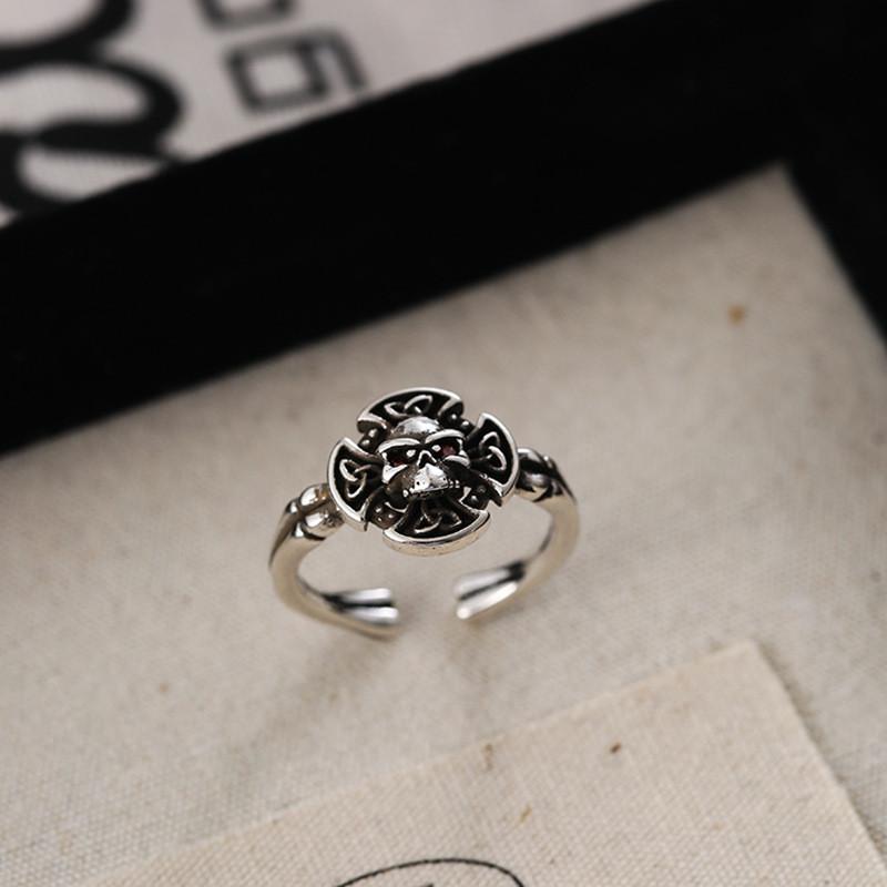 Unique Vintage Geometric Skull Zircon Ring For Women Adjustable Punk Fashion Accessory