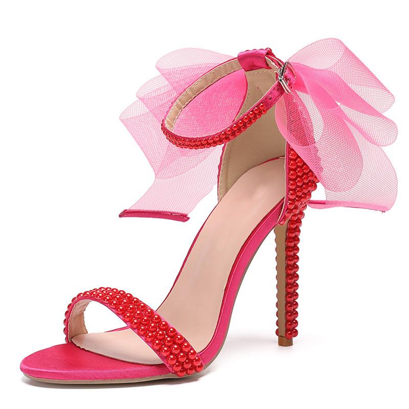 

Мода Лето Новые Модные Босоножки-Гладиаторы с Бантом и Отделкой из Бисера для Женщин, Роскошные Жемчужные Белые Тонкие Высокие Каблуки, Свадебная Обувь для Невесты и Вечеринки 43 красный