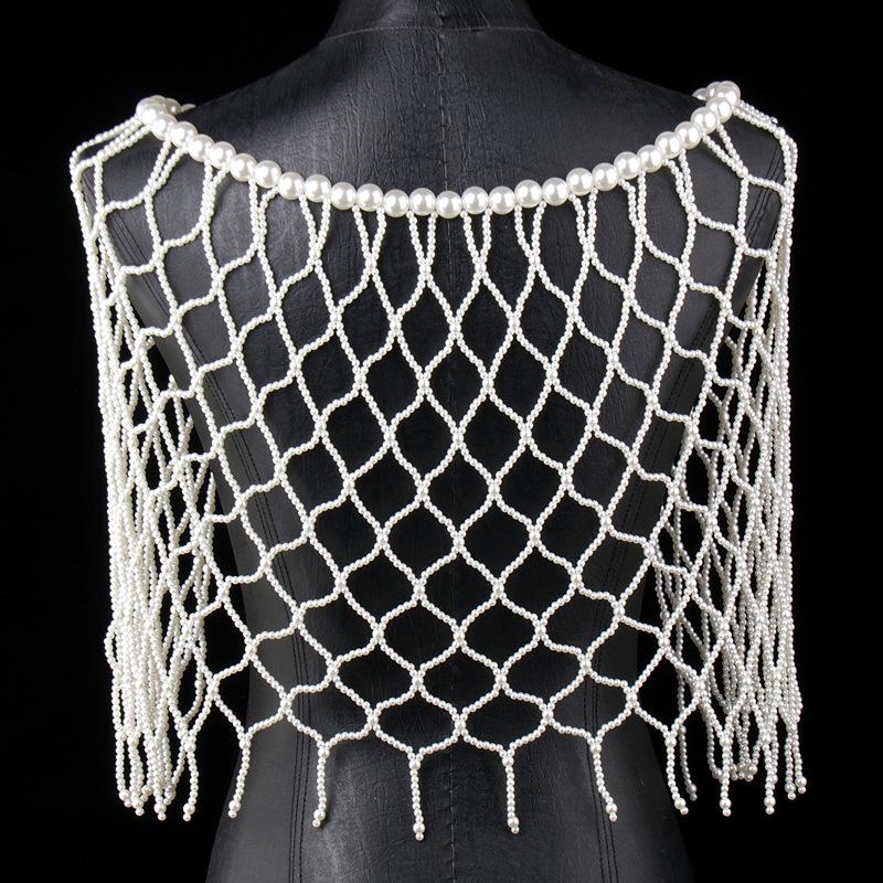 Collana Choker Multi-strato Fatta a Mano con Perle e Catena per Spalle