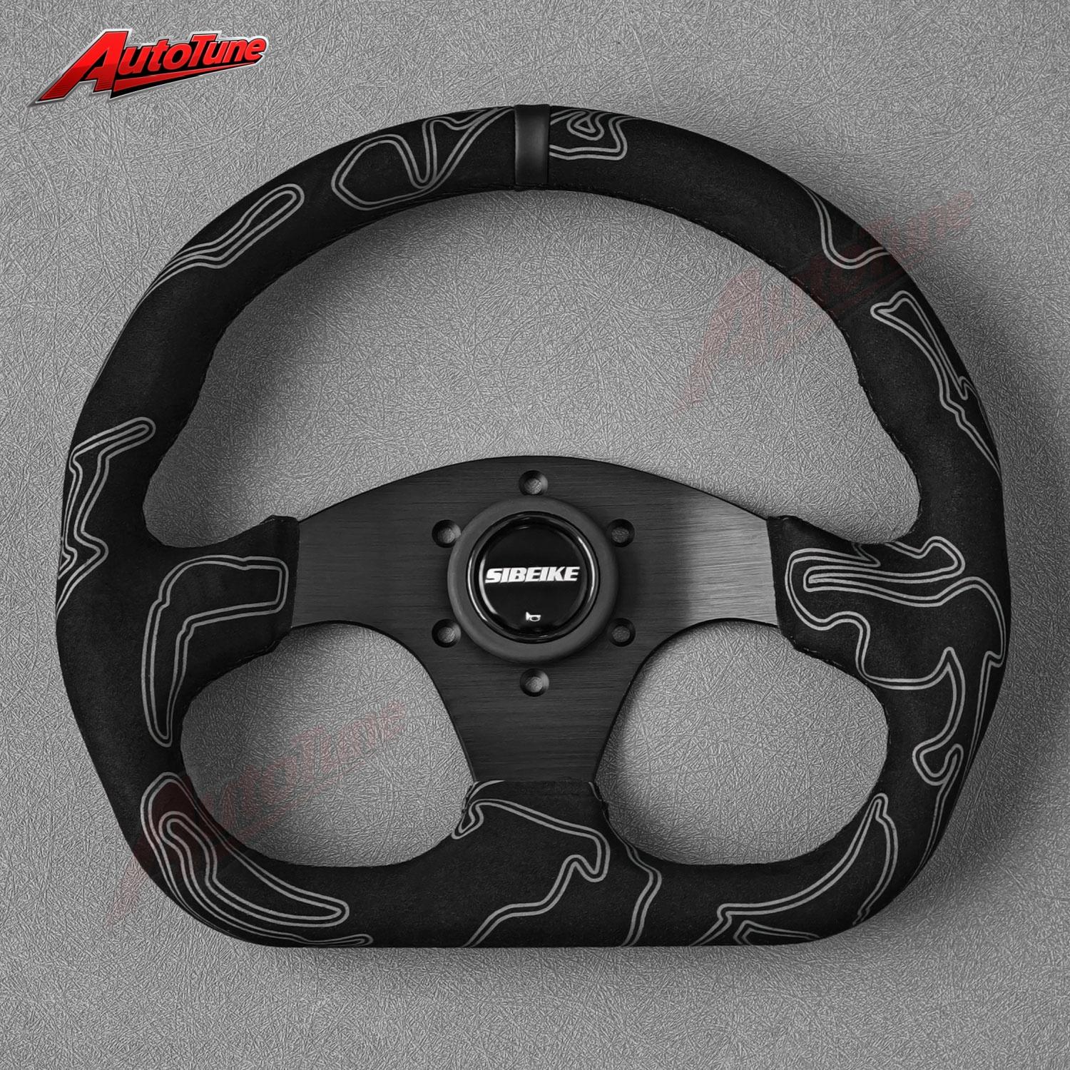 SIBEIKE D Shape Ultra Graffiti Suede Steering Wheel 12.6inch Racing Gaming Sports Steering Wheel A