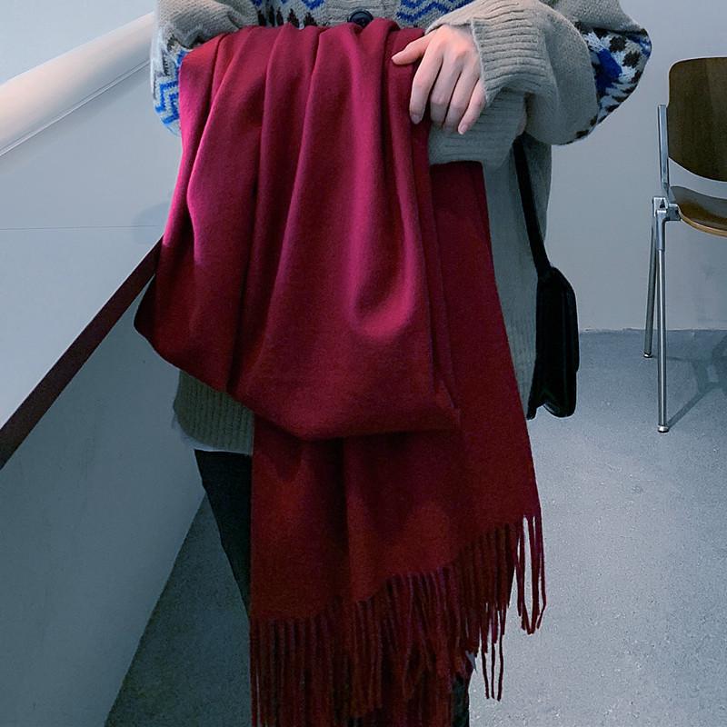 Women's and Men's Thick Warm Cashmere-Like Scarf - Autumn Winter Korean Style with Tassels, Solid Color