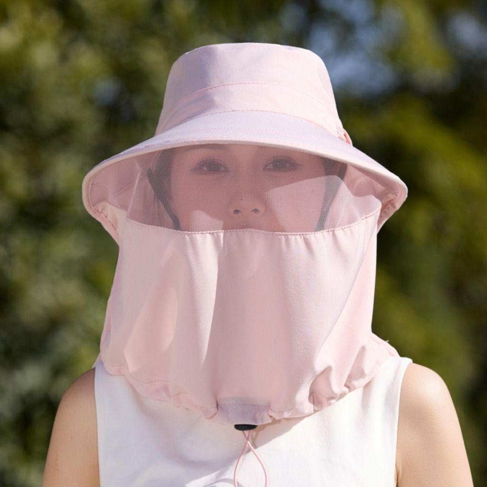 Solid Color Sunshade Sun Hat Wide-Brimmed Shawl Mask Hat Neck Protection Cap  Outdoor