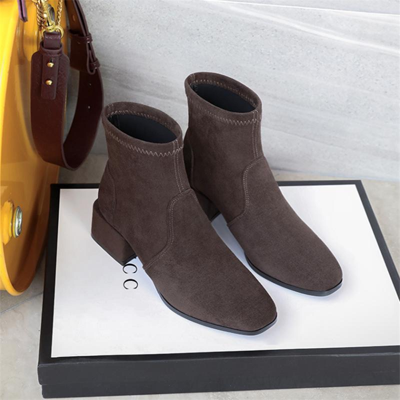 Suede Winter Shoes Thick Heel Side Zip Comfort Women's Ankle Boots 2024 Elegant Black High Heels Office Women Boots32-43