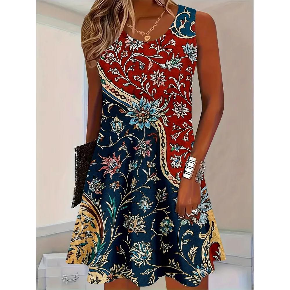 Fashion Versatile Sleeveless Dress Flower Print Comfortable Casual Dresses