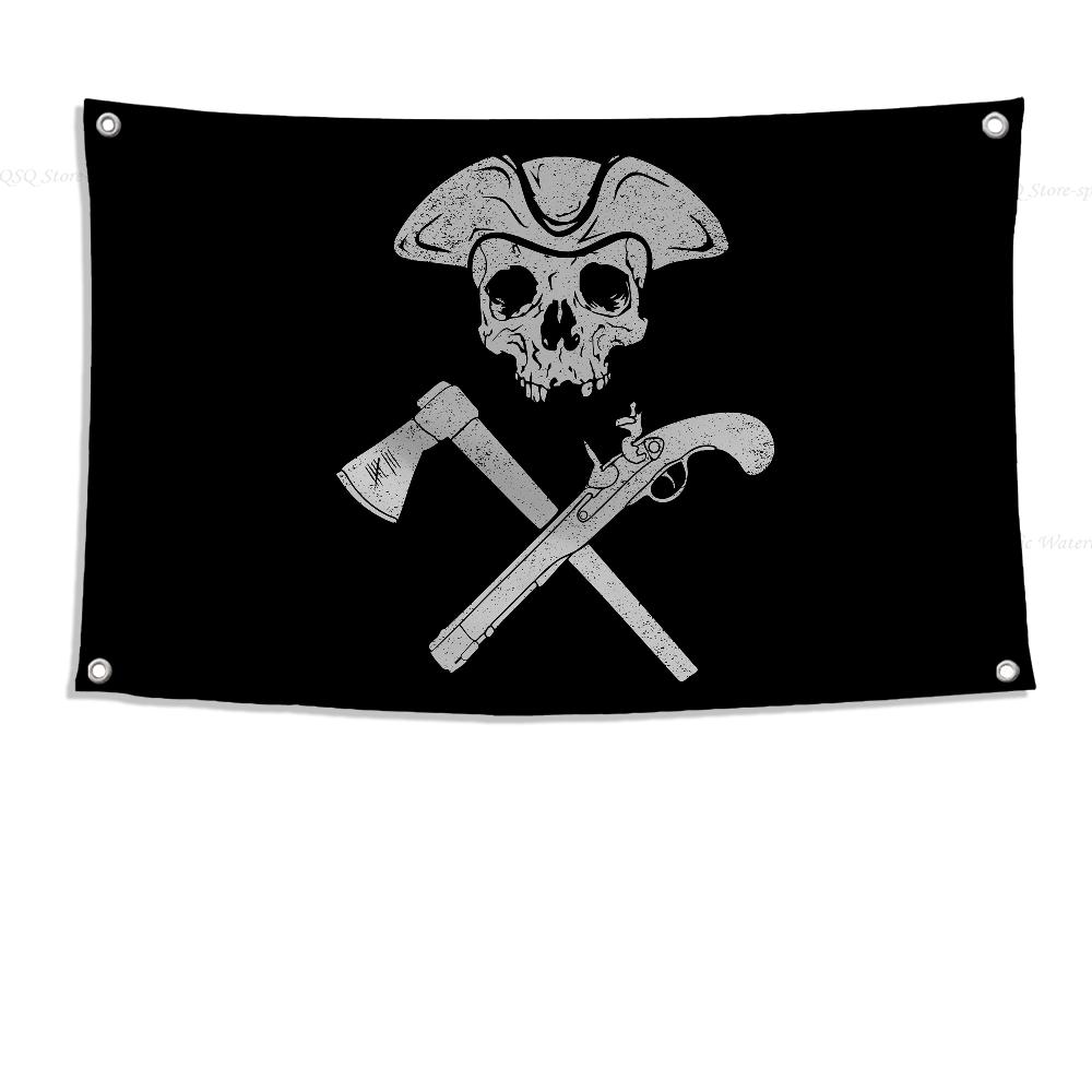 1pc Double Broken Skull With Knife Pirate Flag Flags And Banners Four Hole Flag Polyester Outdoor Decor Room Aesthetic